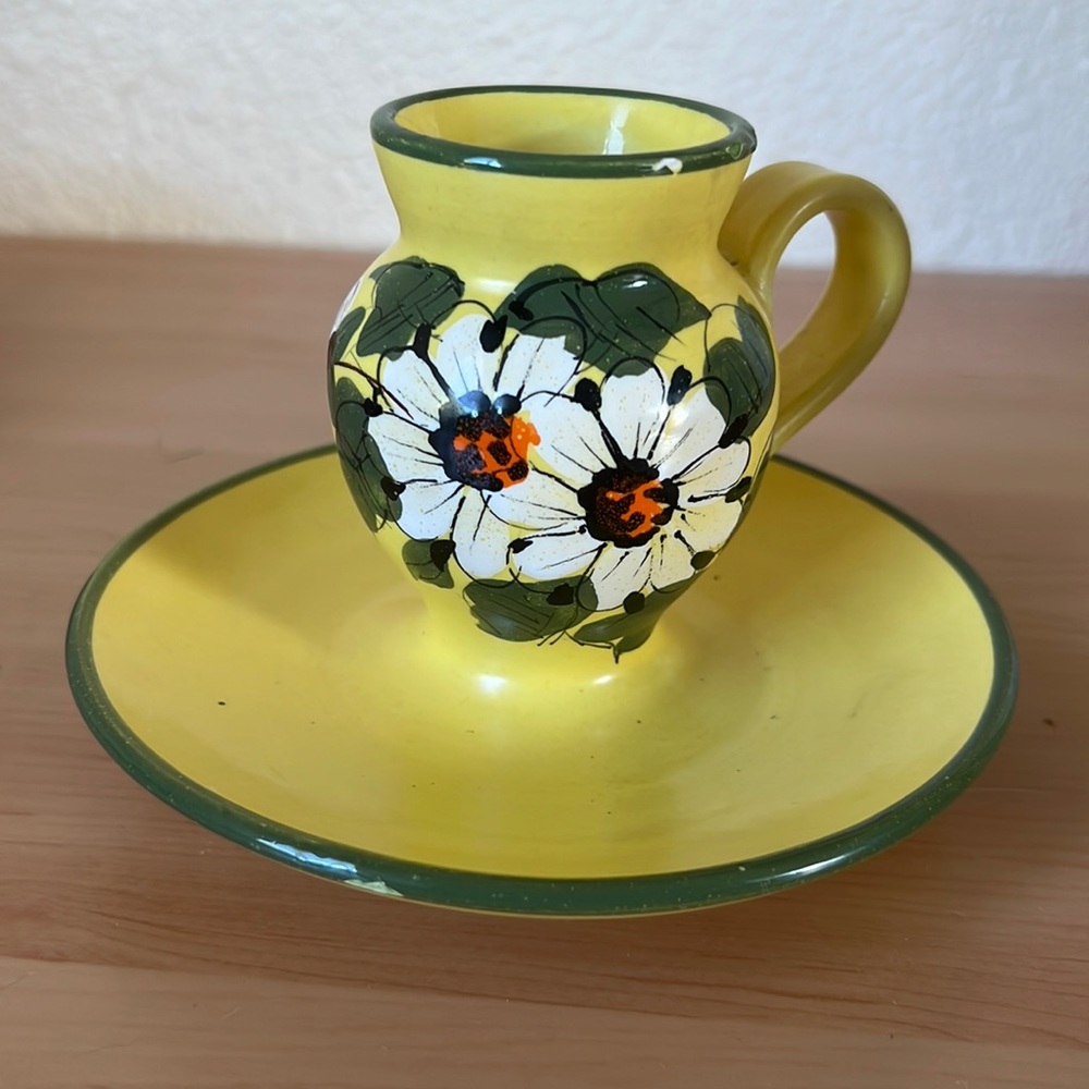 Antique 1922 Italian pottery candle dish holder  flowers Italy vintage